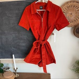 BDG Orange Corduroy Zip up Jumpsuit
